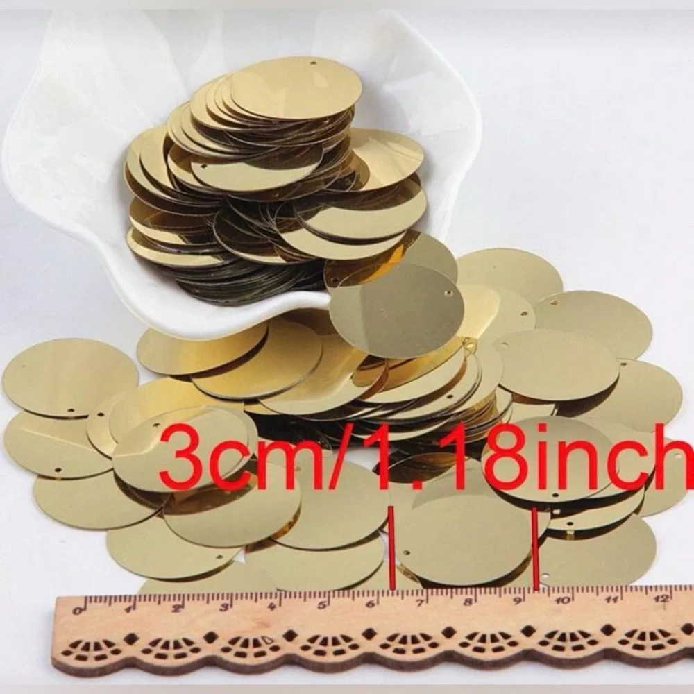 60 Pack 3cm Light Gold Shell Paillettes Sew On Sequins DIY Craft Embellishment